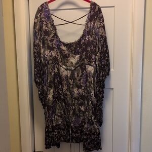 Free People Purple Floral Scoop-Back Mini Dress with Crisscross Straps